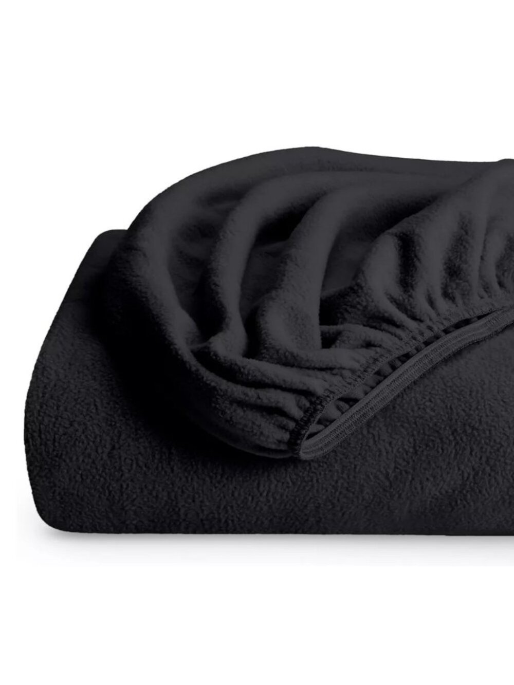 Bare Home Queen Fitted Sheet Polar Fleece Solid Black Full Elastic Hem Up to 15"